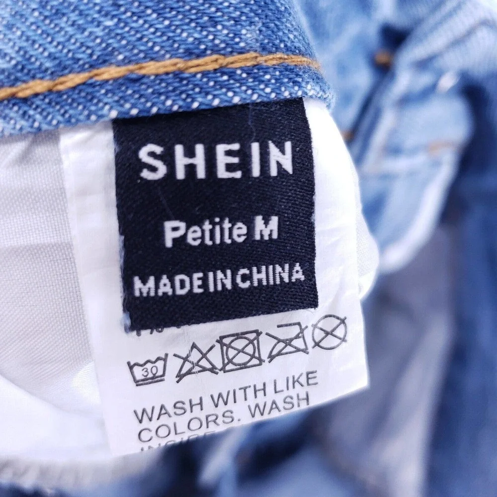 SHEIN Jeans Denim Cotton Womens Size M Blue Straight Stretch VTG Mid Rise Slim